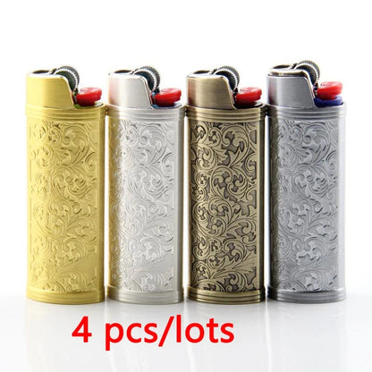 Metal Cowboy Boot Lighter Case - Cute Cat Eye Rhinestone Embroidered Zinc Alloy BIC J6 Sleeve Cover