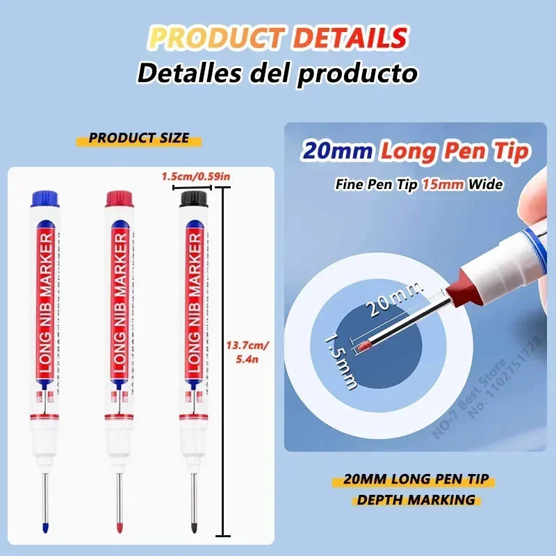 20mm Deep Hole Marker Pen Tips - Long Nib Waterproof Markers for Metal, Woodworking & Bathroom Decoration