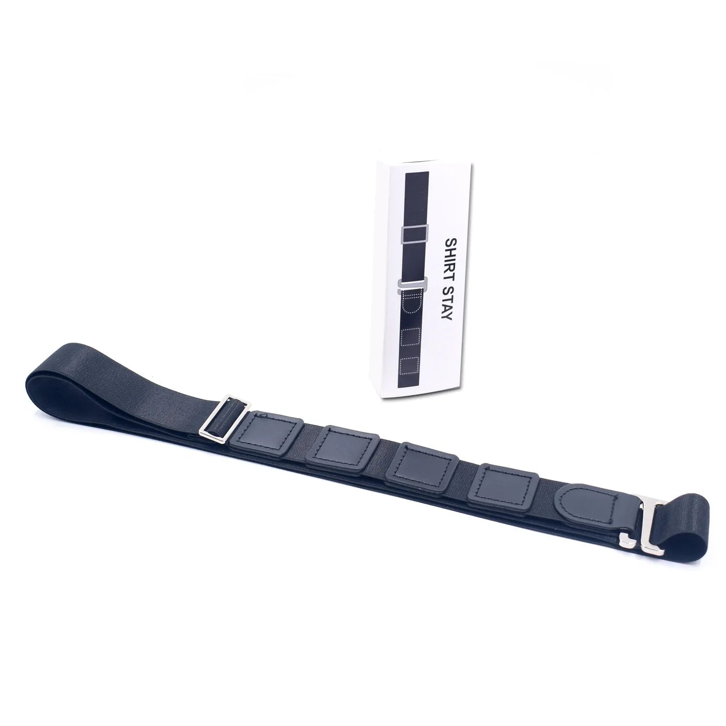 Black Shirt Stay Belt - Adjustable Elastic Non-Slip Shirt Holder Strap for Men & Women to Keep Shirts Tucked In