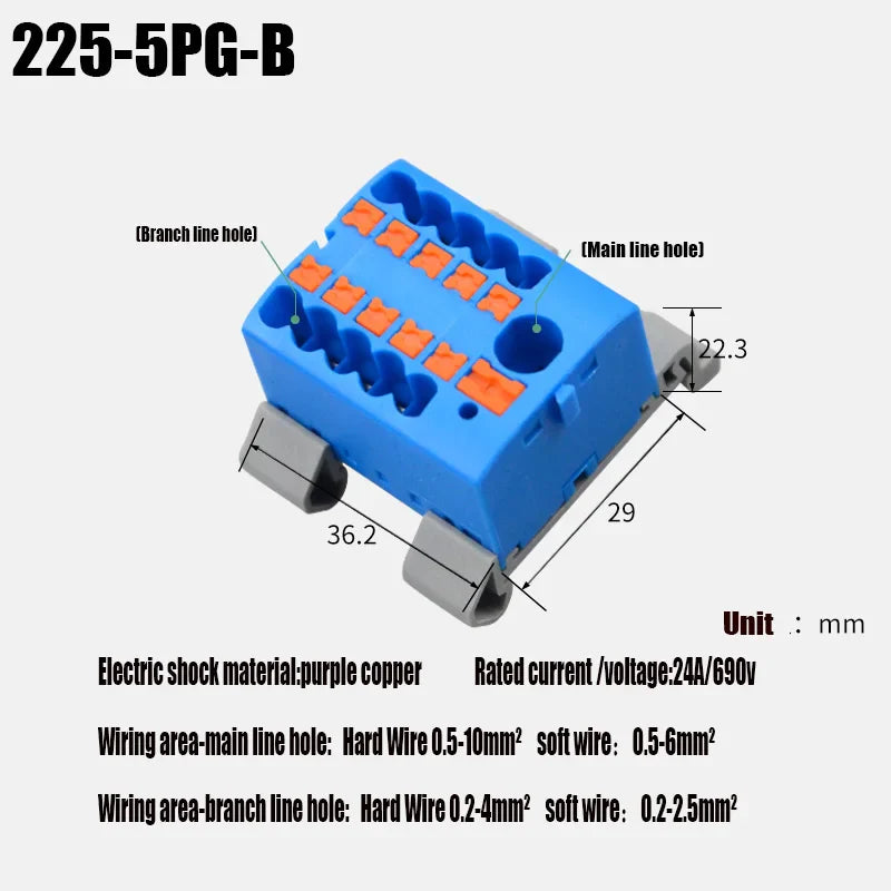 Compact Push-In Wire Connector Terminal Block – Fixed Modular Multi-Link Splicing 1-In Multiple-Out Lighting Connector 225 Series