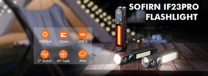 Sofirn IF23 PRO RGB Flashlight – 5000 Lumen XHP70B LED, 21700 USB-C Rechargeable Torch with Magnetic Base