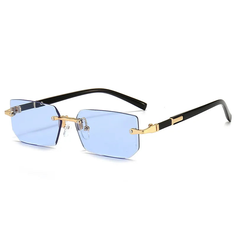 Rimless Sunglasses Rectangle Fashion: Popular Women Men Shades, Small Square Sun Glasses for Female Male Summer Traveling Oculos