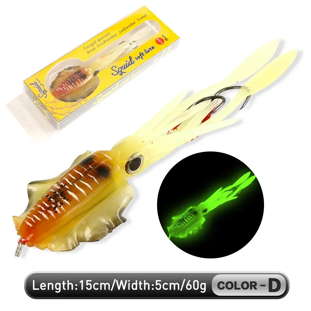 ZUKIBO Soft Squid Fishing Lure - Luminous UV Octopus Jig Bait for Deep Sea Boat Trolling