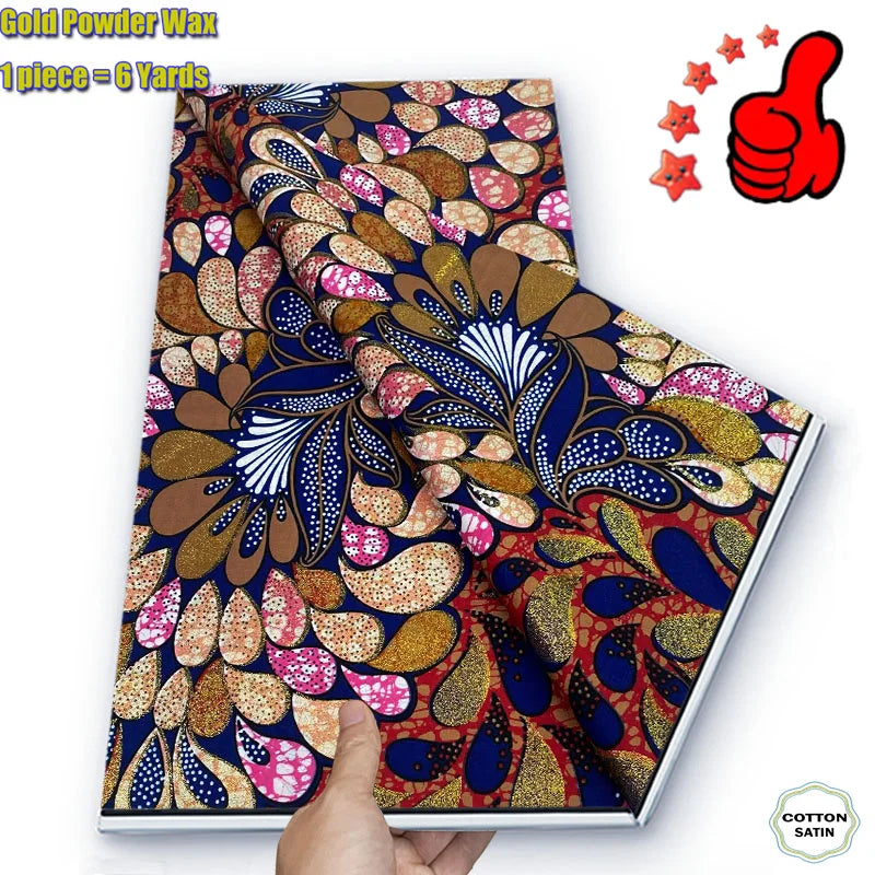 2026 African Real Wax Fabric - 100% Cotton Ankara Glitter Gold Print Batik Pagne for Women’s Fashion & Sewing