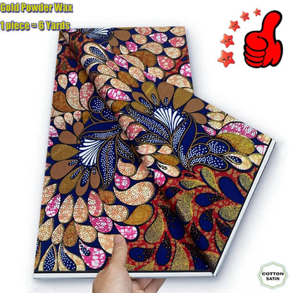 2026 African Real Wax Fabric - 100% Cotton Ankara Glitter Gold Print Batik Pagne for Women’s Fashion & Sewing