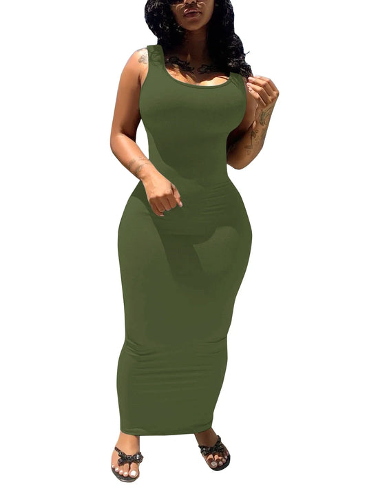 Elegant Sleeveless Maxi Dress - Solid Color Slim Fit Long Dress for Women with Stylish Versatile Design