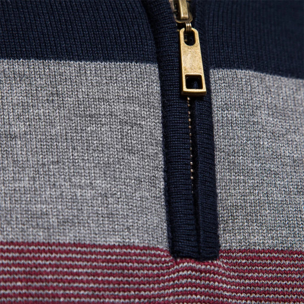 AIOPESON Men's Patchwork Sweater - Cotton Zipper Mock Neck Warm Winter Casual Pullover Top