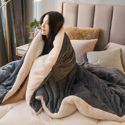 Wool Throw Blanket – Double-Sided Warm Winter Bedspread for Queen Beds & Camping