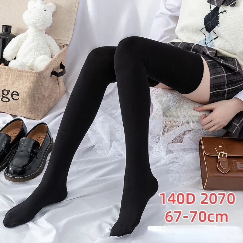 Over The Knee Velvet Thigh High Socks for Women & Girls – Elastic Anti-Slip White Long Tube Uniform Stockings (Up to 190cm Fit)