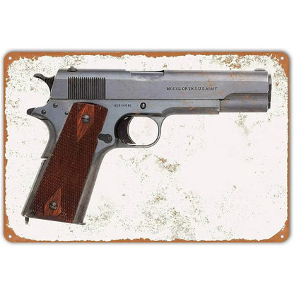 Pistol Metal Wall Sign - Military Style Decoration for Man Cave Home Cafe Bar Garden