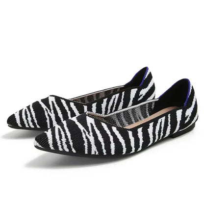 Women’s Pointed Flat Shoes - Comfortable Knitted Elastic Casual Fashion Shoes for Spring & Autumn Wear