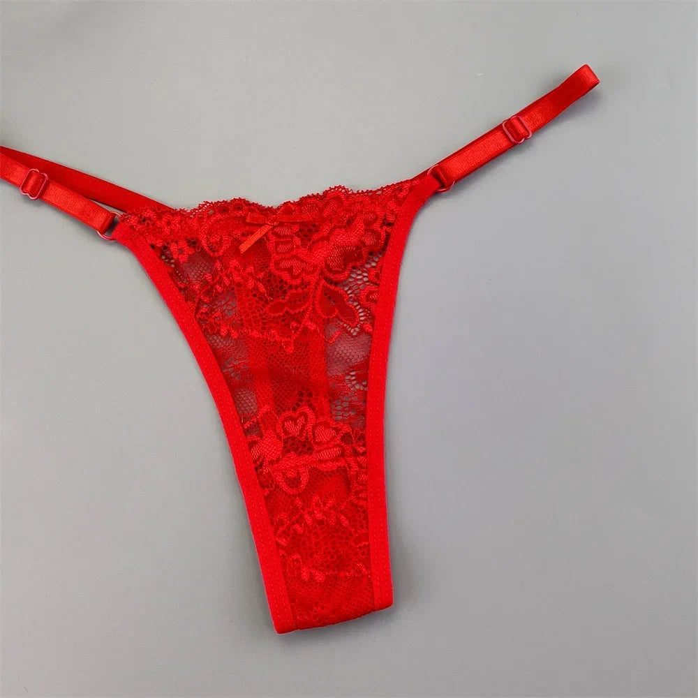 Women's Sexy Lace Thong Set - 3-Piece Sheer G-String Low Waist Plus Size Lingerie