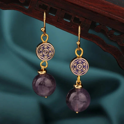 Vintage Flower Drop Earrings - Natural Stone Ethnic Jewelry for Women