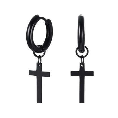 Stainless Steel Cross Charm Earrings - Men's Fashion Jewelry