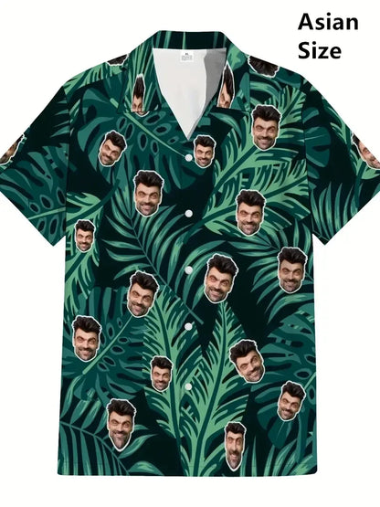 Men’s Custom Face Print Hawaiian Shirt - 3D Beer Design Vintage Y2K Short Sleeve Beach Top