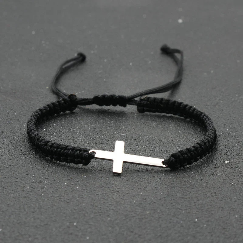 Handwoven Adjustable Stainless Steel Cross Bracelet – Colorful Cord Couple Friendship Jewelry