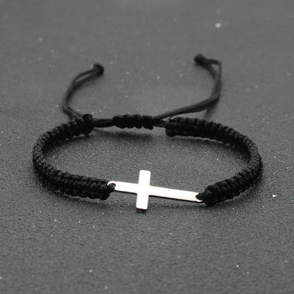 Handwoven Adjustable Stainless Steel Cross Bracelet – Colorful Cord Couple Friendship Jewelry