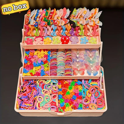 555Pcs Girls Hair Accessories Set - Colorful Butterfly Clips Elastic Bands & Hair Ties for Daily Ponytails and Styling