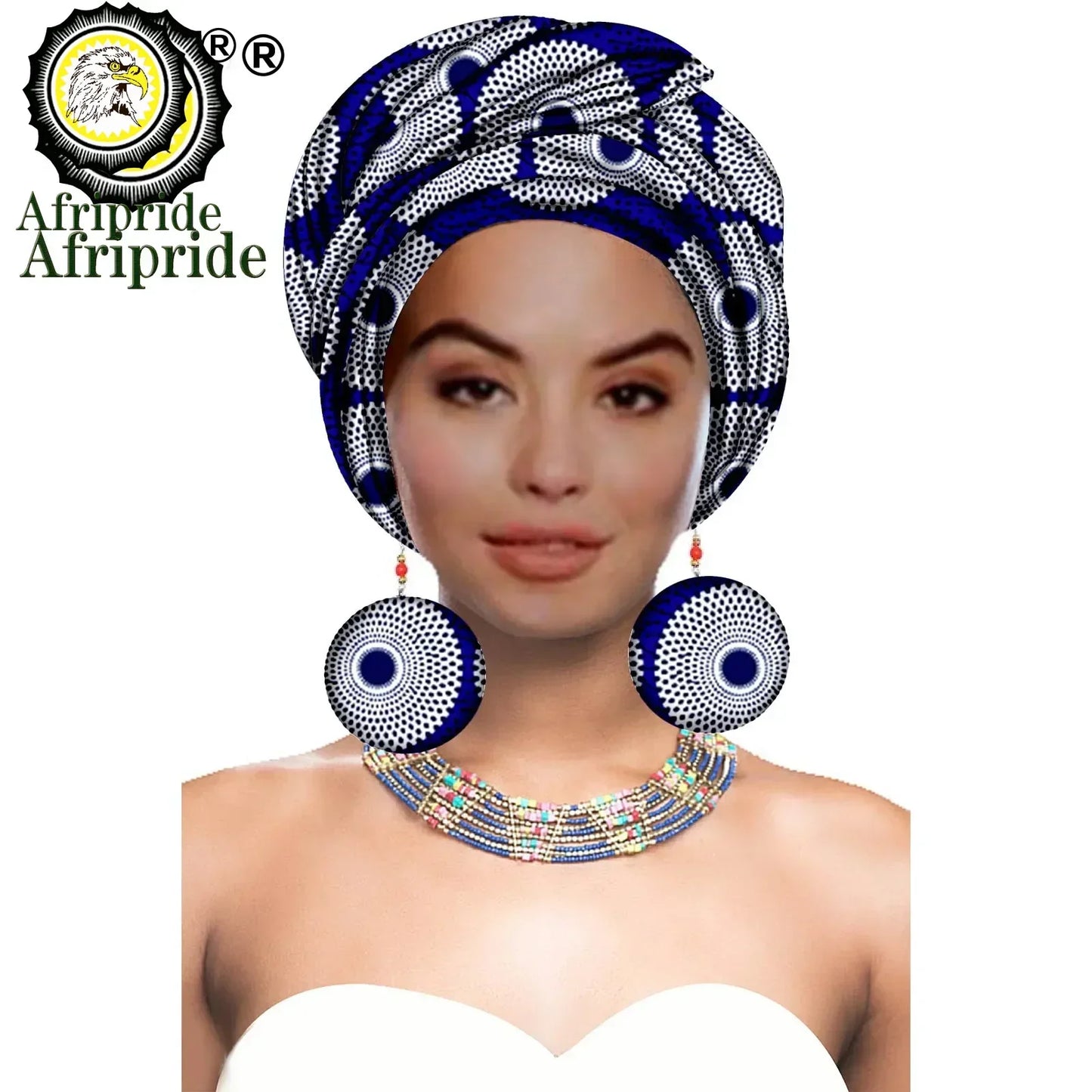 African Turban Headwrap - Nigerian Ankara Headscarf with Matching Earrings