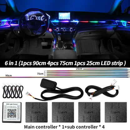 6/10/14/18 in 1 RGB LED Car Ambient Light - APP Controlled Acrylic Interior Atmosphere Strip with 64/213 Color Symphony Lighting