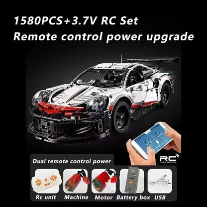 911RSR 1580PCS RC Racing Car Building Set – Technical Model with LED Lights, MOC Bricks Adult Toy Gift
