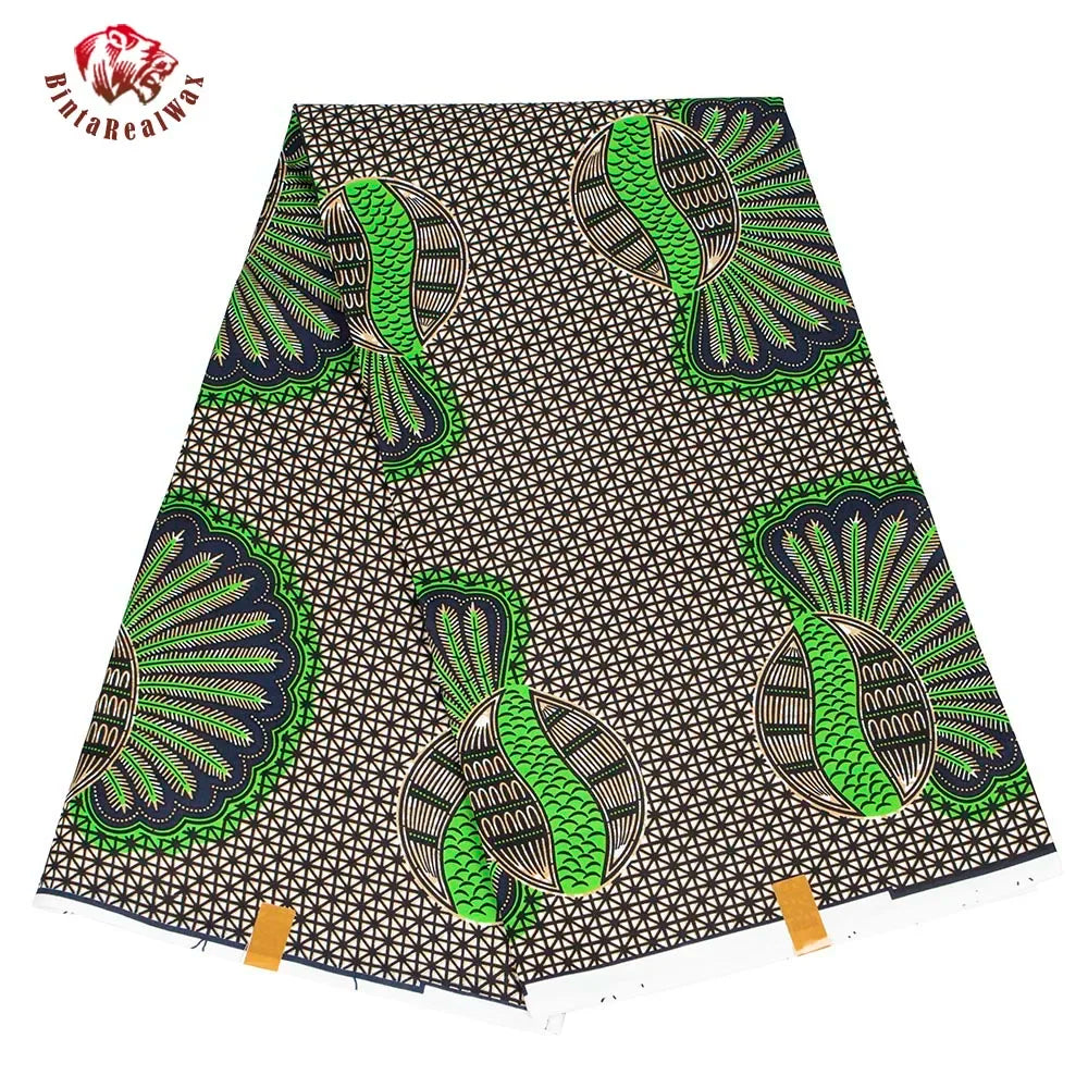 Ankara African Leaf Print Fabric - Real Wax Patchwork Sewing, Craft & DIY Textile Material
