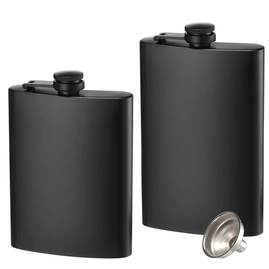 6/8/12oz Stainless Steel Full-Black Hip Flask with Funnel – Pocket Flask for Alcohol, Whiskey, Screw Cap (KC0139)