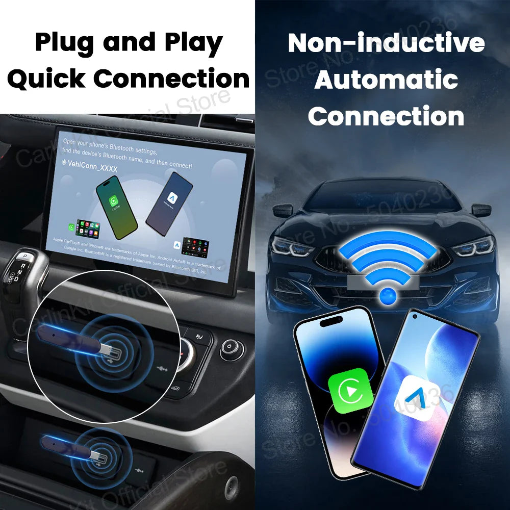 CarlinKit 5.0 Mini Ultra/Pro Wireless CarPlay & Android Auto Adapter – OEM Car Upgrade Dongle with WiFi & Bluetooth Auto Connect Support