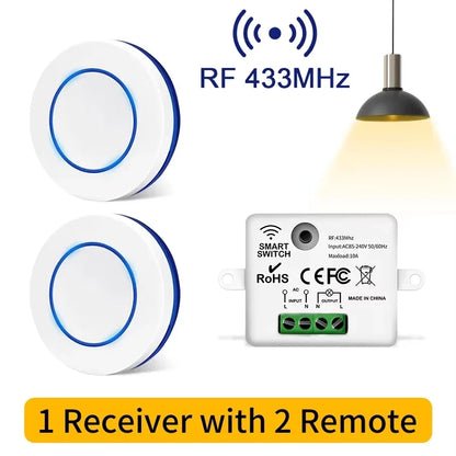 433MHz Wireless Relay Switch - 10A Remote Control Light Receiver with Wall Panel for LED Lamps 110V 220V