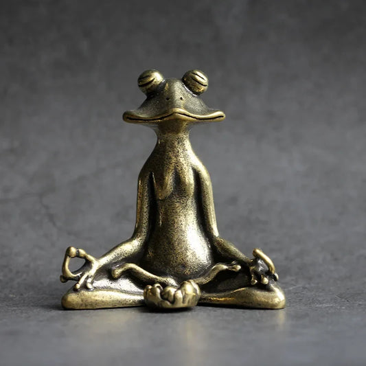 Antique Brass Zen Frog Statue - Meditation Copper Animal Sculpture Incense Burner Home Desk Decor Tea Pet Ornament