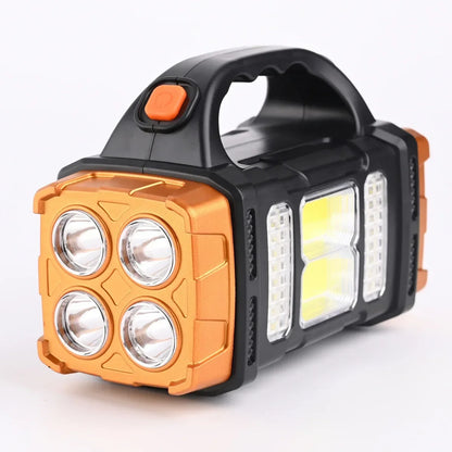 Powerful LED Flashlight - USB & Solar Rechargeable COB Camping Torch with Portable Searchlight Power Bank