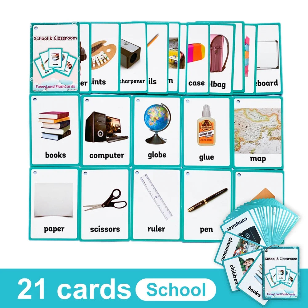Kids English Vocabulary Flashcards - 26 Themes Fruits Animals Vehicles & Learning Activity Cards