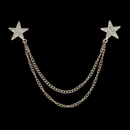 Fashion Gentleman Tassel Brooch – Men’s Suit & Shirt Lapel Pin with Chain, Pearl & Star for Wedding or Party
