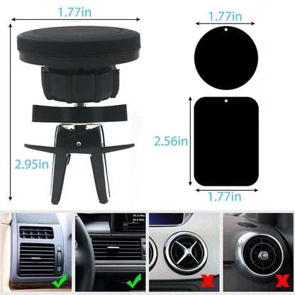 Magnetic Car Phone Holder - 360° Rotating Air Vent Mount for iPhone Samsung Xiaomi Smartphones