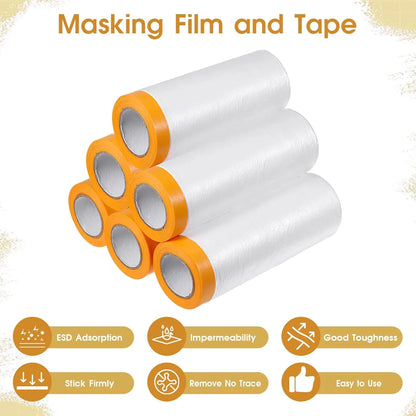 Pre-Taped Protective Masking Film – Plastic Sheeting for Car, Furniture & Floor Painting Protection