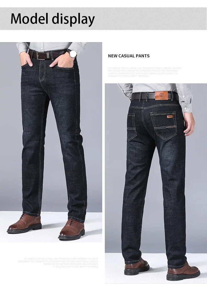 Men’s Classic Black Jeans — Soft Biker Denim Pants Jean Homme Pantalones Hombre Masculino Overalls, Sizes 32-38