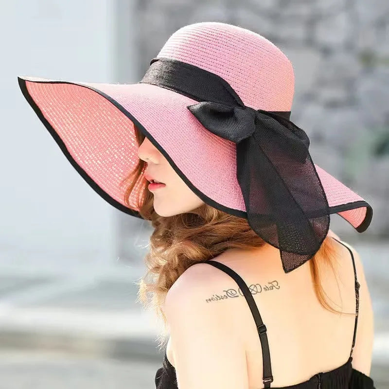 Wide Brim Straw Sun Hat - Summer Beach Travel Shade & UV Protection Hat