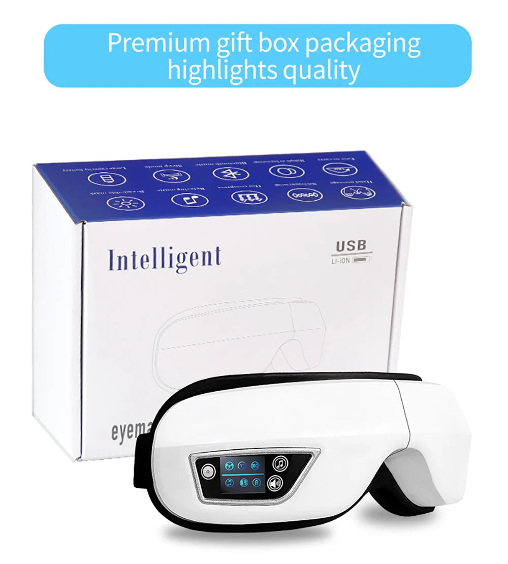 6D Smart Eye Massager – Vibration & Airbag Compression, Bluetooth Music Eye Care Glasses for Fatigue Relief