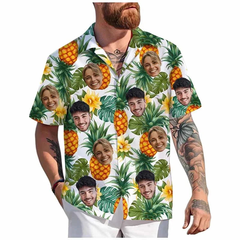 Custom Face Hawaiian Shirt - Personalized 3D Printed Unisex Beach Button-Up Short Sleeve Top