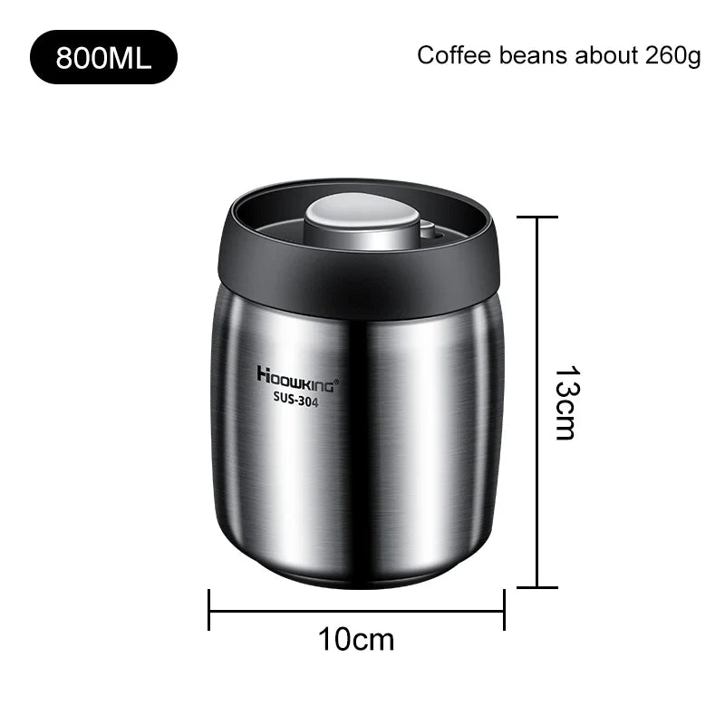 Vacuum Sealed Coffee Bean Storage Tank – 304 Stainless Steel Moisture-Proof Food Jar for Home