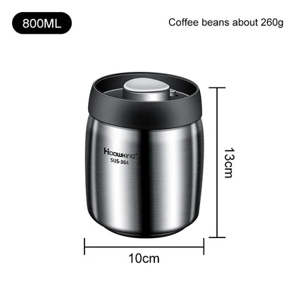 Vacuum Sealed Coffee Bean Storage Tank – 304 Stainless Steel Moisture-Proof Food Jar for Home