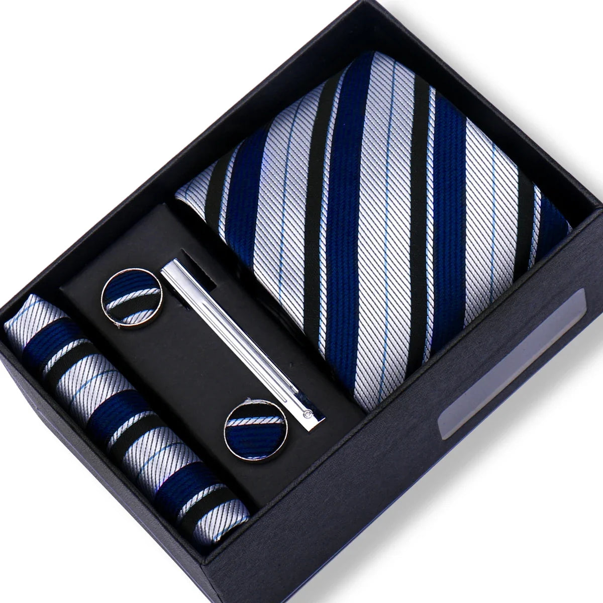 Men’s Green Tie Gift Box Set - Premium Business Necktie with Hanky, Cufflinks & Tie Clip for Wedding Formal Wear