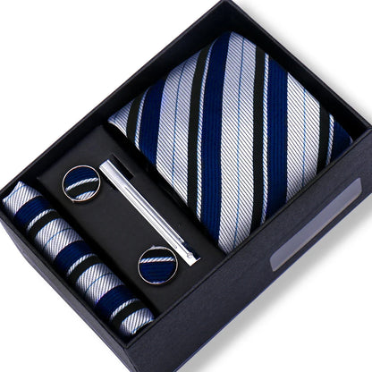 Men’s Green Tie Gift Box Set - Premium Business Necktie with Hanky, Cufflinks & Tie Clip for Wedding Formal Wear