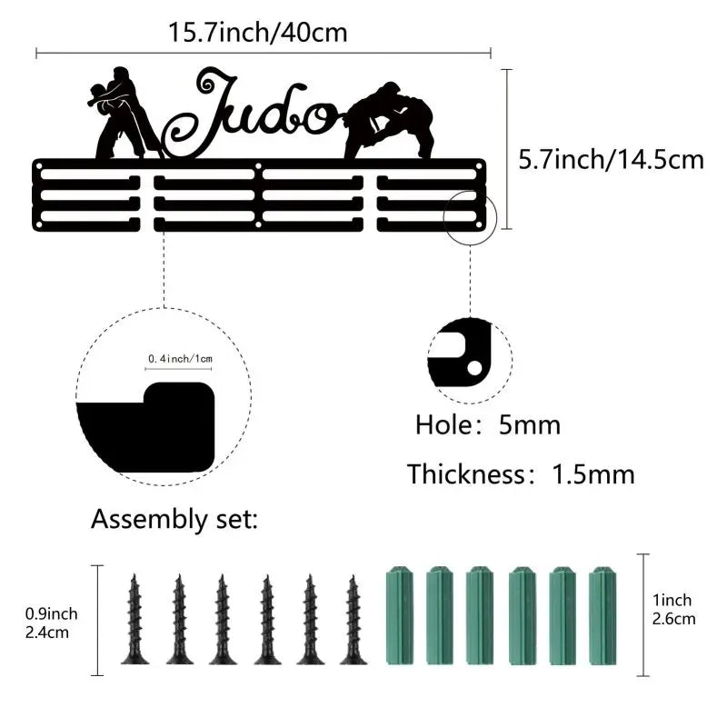 Cycling Medal Display Rack - Wall Mounted 12 Hook Holder Frame for 60+ Medals with 3 Row Storage Shelf