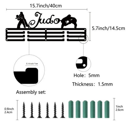 Cycling Medal Display Rack - Wall Mounted 12 Hook Holder Frame for 60+ Medals with 3 Row Storage Shelf
