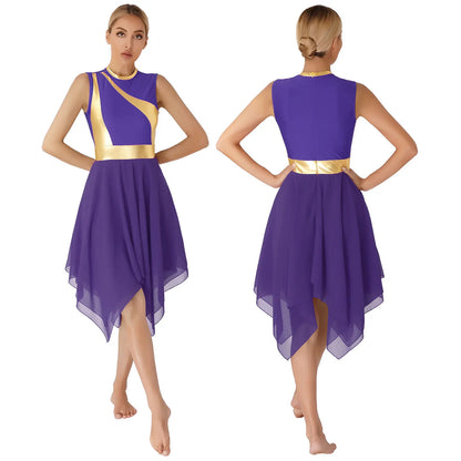 Women’s Liturgical Praise Dance Dress - Irregular Hem Modern Ballet Costume for Choir & Worship Performances