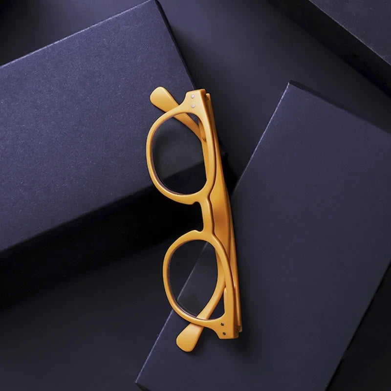 May Flower Fashion Reading Glasses for Women & Men – Round Shape with Spring Hinge, Diopter +4.00