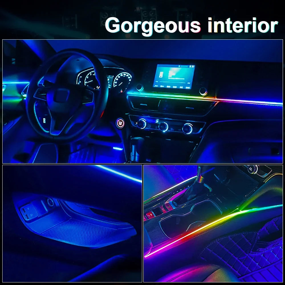 6/10/14/18 in 1 RGB LED Car Ambient Light - APP Controlled Acrylic Interior Atmosphere Strip with 64/213 Color Symphony Lighting