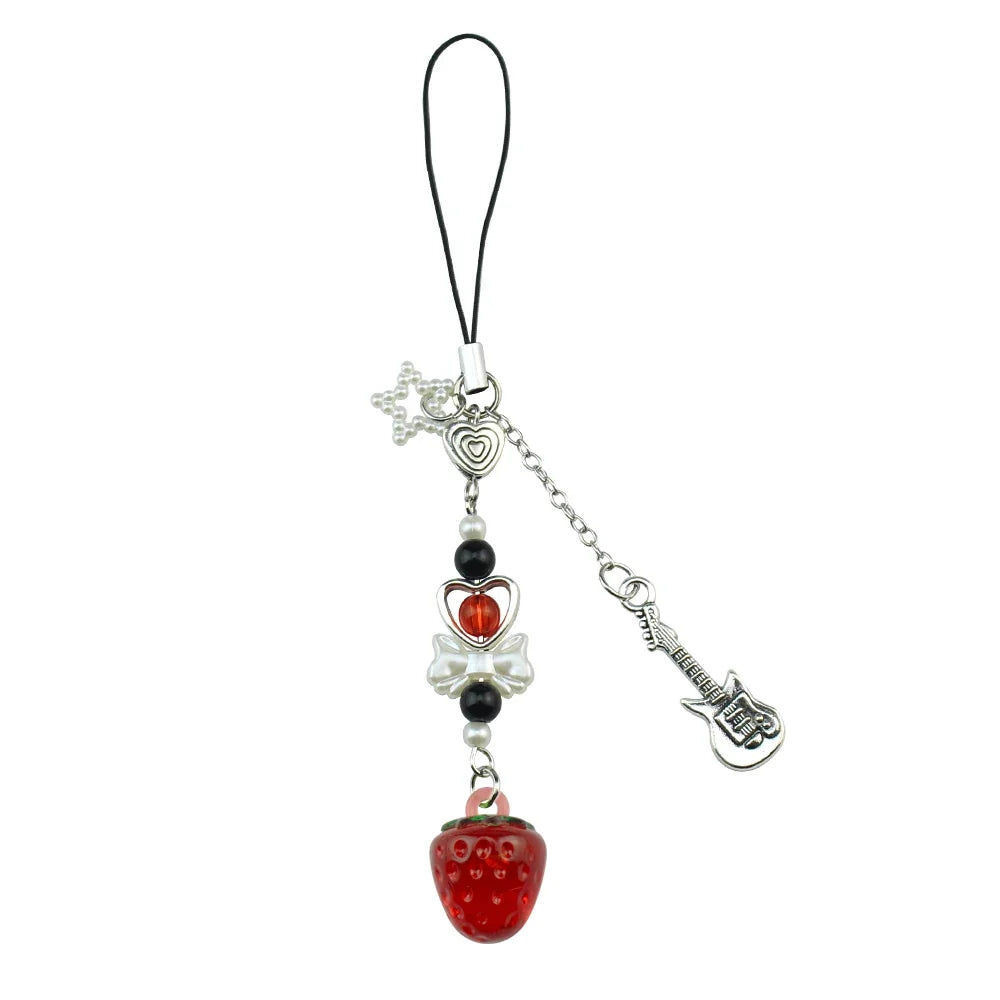 Y2K Strawberry Keychain Charm - Cute Fruit Phone Lanyard Bag Chain Accessory for Girls Aesthetic Jewelry Style