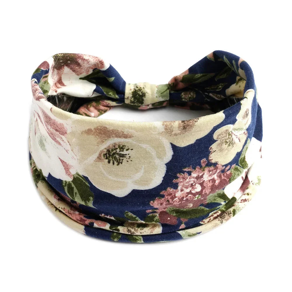 Bohemian Wide Cotton Stretch Headbands for Women – Turban Style Hairbands, Bandana Headwrap Hair Accessories